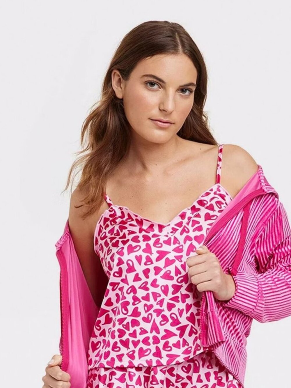 Colsie Women's Satin Pajama Cami Top Pink Hearts Valentine's Day Size M